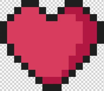 Pixel-art heart icon is floating on transparent background, showing black イラスト素材