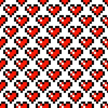 Pixel art heart seamless pattern Stock Illustration