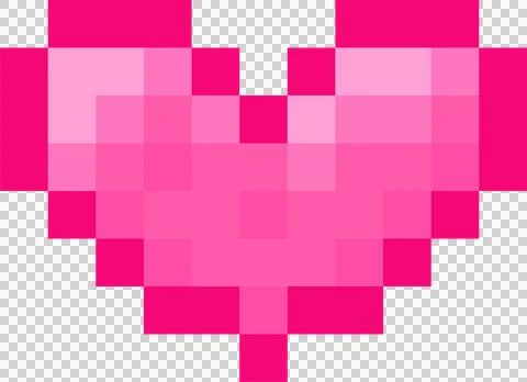 Pixel art heart shape is floating on transparent background with blocky retro Illustration
