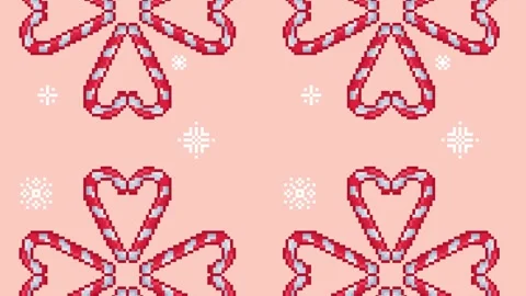 Pixel art heart shaped candy cane lollipop pattern seamless loop animation 動画素材 293675427