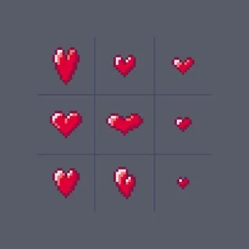 Pixel art hearts different forms. Stock Illustration