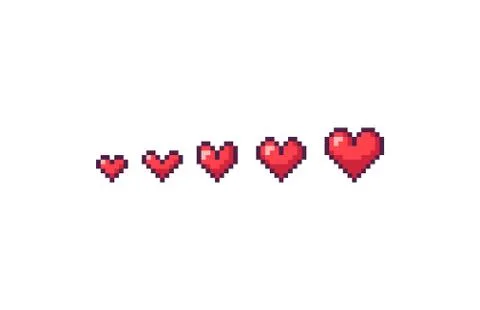 Pixel art hearts different sizes. Stock Illustration