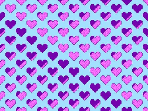 Pixel art hearts seamless pattern. 8-bit pixel health bar in retro video game Stockillustratie