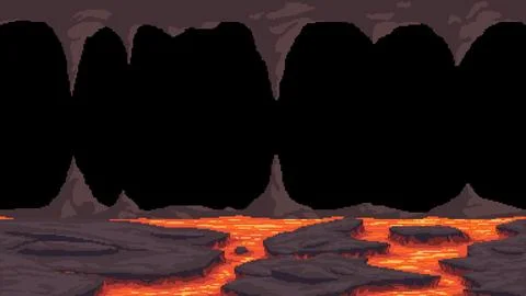 Pixel art hell lava cave background Illustrazione stock