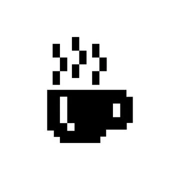 Pixel art hot coffee cup icon Stock Illustration