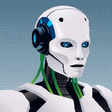 Pixel art humanoid AI robot. Avatar of artificial intelligence robot chat bot Stock Illustration