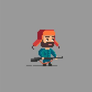 Pixel art hunter character. 스톡 일러스트