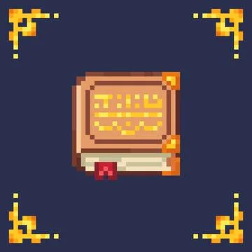 Pixel art icon of magic book in frame Stock Illustration