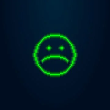 Pixel art illustration of absrtract green led light sad emoji Stock Illustration