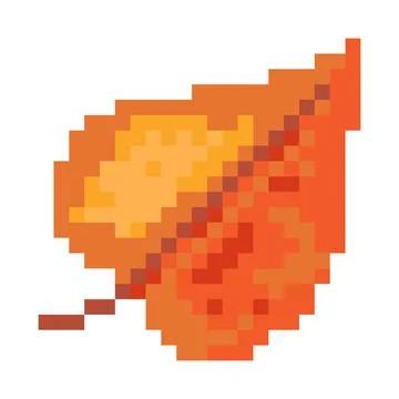 Pixel art illustration of a single brown autumn leaf with a warm red and orange Stock Illustration