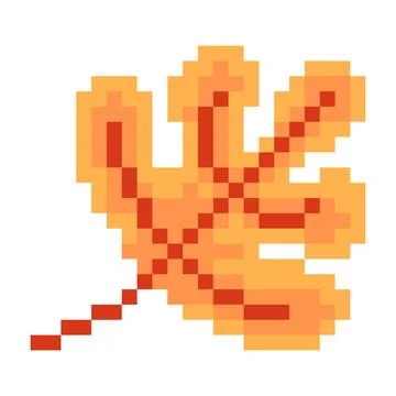 Pixel art illustration of a single brown autumn leaf with a warm red and or.. Stock Illustration
