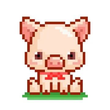 Pixel art image of a sitting pig. Vector illustration. Illustrazione stock