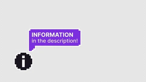 Pixel Art Info In Description Banner Purple Dark 4K Alpha Channel Video stock 342973976