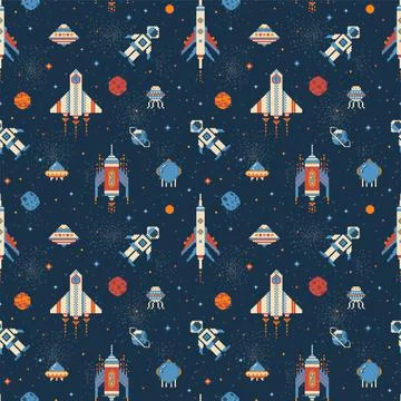 Pixel Art Inter Galactic Adventure Space Pattern Stock Illustration