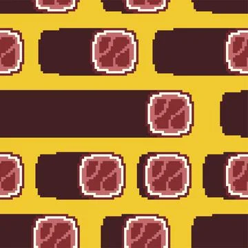 Pixel art Jerky dry-cured sausage Pattern seamless . 8 bit sujuk meat delicac Stock Illustration