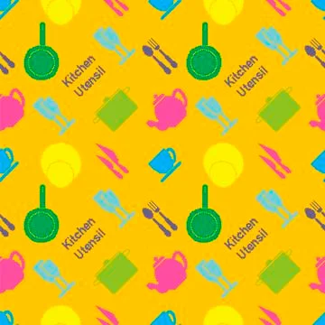 Pixel art kitchen utensil pattern Stock Illustration
