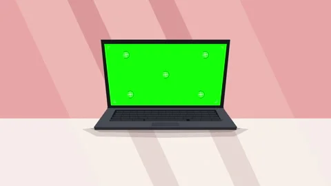 Pixel art laptop computer with green screen display Stock Footage 347250318