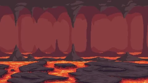 Pixel art lava cave seamless loop animation with parallax effect 動画素材 331232606