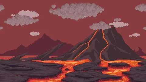 Pixel Art Lava Volcano Landscape Seamless Loop Stock Footage 331788809
