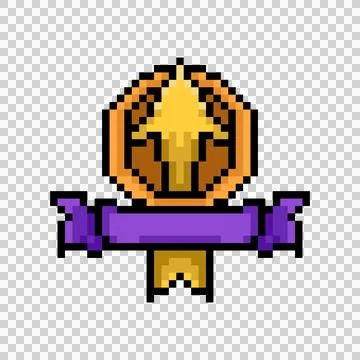 Pixel art level up award badge game asset isolated Stock Illustration