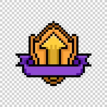 Pixel art level up award badge game asset illustration Stock Illustration