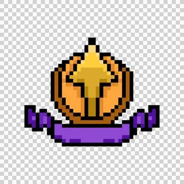 Pixel art level up award badge game asset graphic Stock Illustration