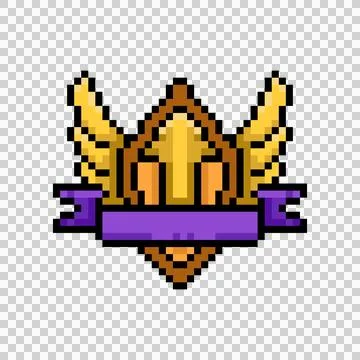 Pixel art level up award badge game asset design Stock Illustration