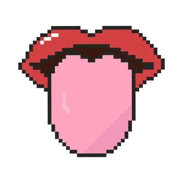 Pixel art lips icon in 8 bit style. Retro 80s,90s video game graphics. Stock Illustration