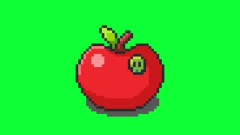 Pixel Art Little Worm in the Red Apple Animation on Green Screen 動画素材 346799585