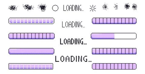 Pixel art loading bar interface. 8 bit game progress button elements set and Stockillustratie