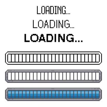 Pixel art loading bar set. Retro video game download progress screen. Pixelated Illustrazione stock