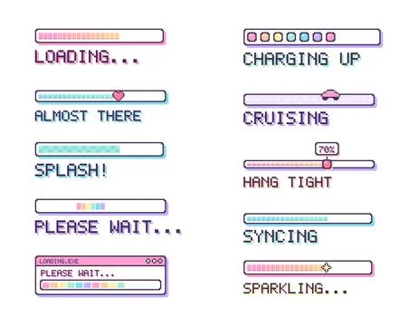 Pixel art loading bars and progress indicators set Stock Illustration