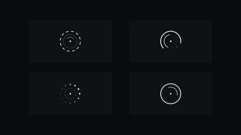 Pixel art loading circles and progress animation icons on black background Stock Footage 346739493