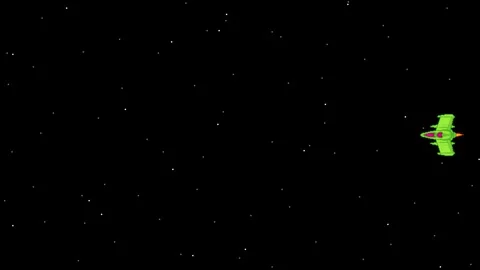 Pixel art loop animation of green spaceship flying with parallax star background Stock Footage 317552252