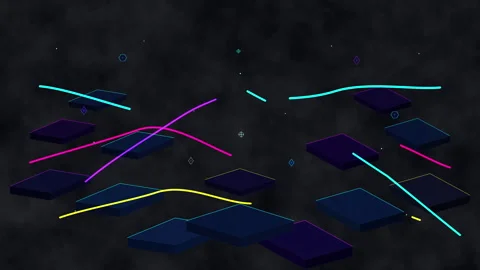 Pixel art loop animation with neon lines and glowing squares Stock Footage 346739718