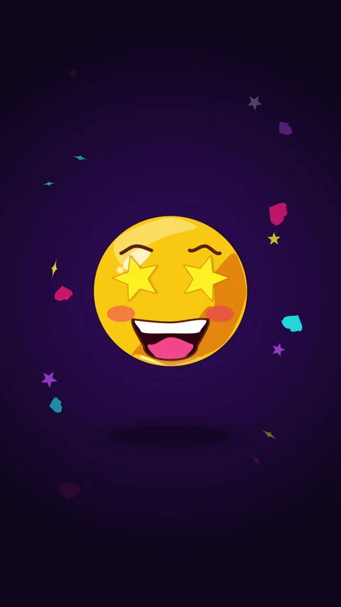 Pixel art loop of happy emoji with star eyes and confetti celebration Stock Footage 346550785