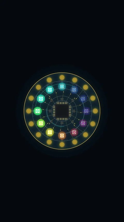 Pixel art loop, retro mandala, arcade animation, glowing neon, circular pattern, Stock Footage 346739560