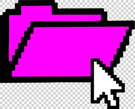 Pixel art magenta folder icon is floating on transparent background with white Illustrazione stock