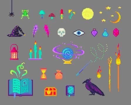 Pixel art magic set. Stock-Illustration