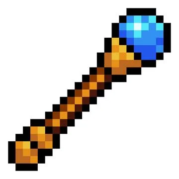 Pixel Art Magic Staff Video Game Weapon Icon Stock Illustration
