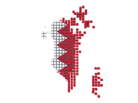 Pixel art map of bahrain with flag colors represents kingdom. Stock Illustration