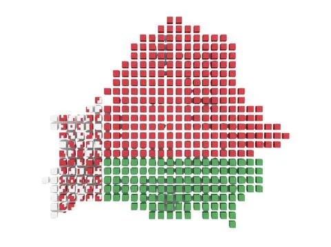 Pixel art map of belarus in flag colors represents country. Stock Illustration