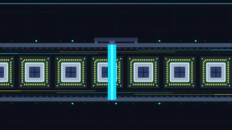 Pixel art microchip assembly line manufacturing computer processors Stock Footage 347249258