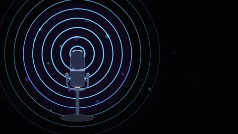 Pixel art microphone broadcasting sound waves animation loop Stock Footage 346543940