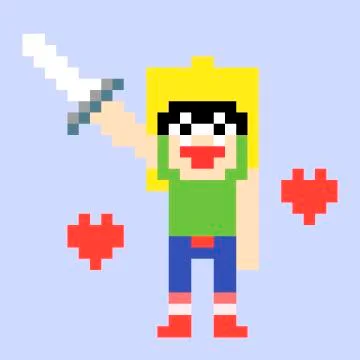Pixel art minecraft warrior sword hearts Stock Illustration