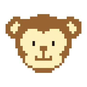 Pixel art monkey head. Cute ape for games and websites. Retro video/pc game c Stock Illustration