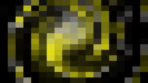 Pixel art mosaic grey, black, yellow, neon gold circle background, abstract Stock Footage 297948136