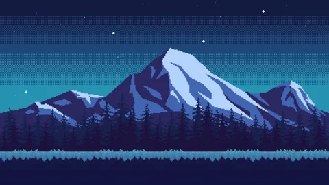 Pixel art mountain at night with falling... | Stock Video | Pond5