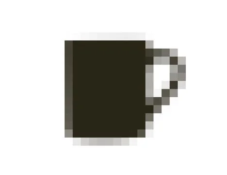 Pixel art mug. Retro 8-bit cup with handle, filled with coffee or tea, square 스톡 일러스트