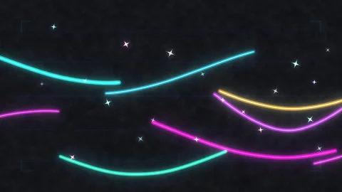 Pixel art neon glowing curved lines loop, retro arcade animation, glowing lines, Stock Footage 346739797